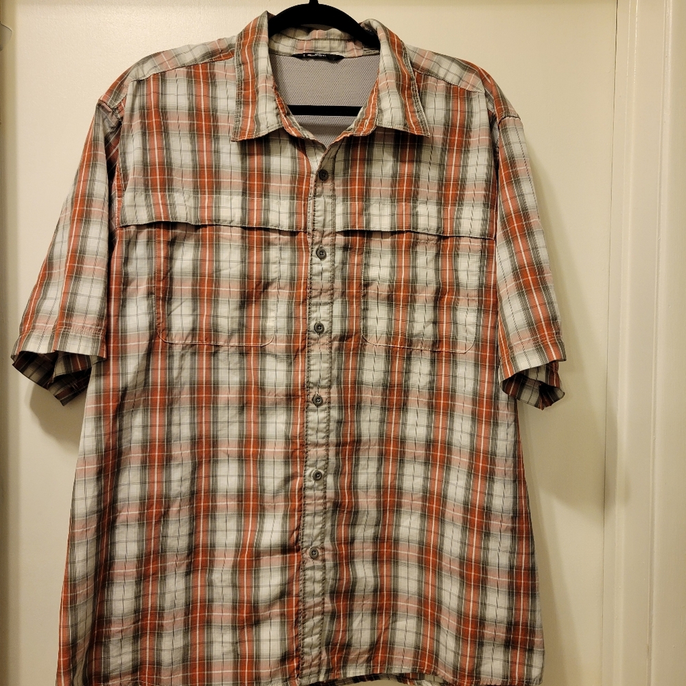 Wrangler Western Shirt Mens 2XL Button Up Short Sleeve Plaid White Brown Orange